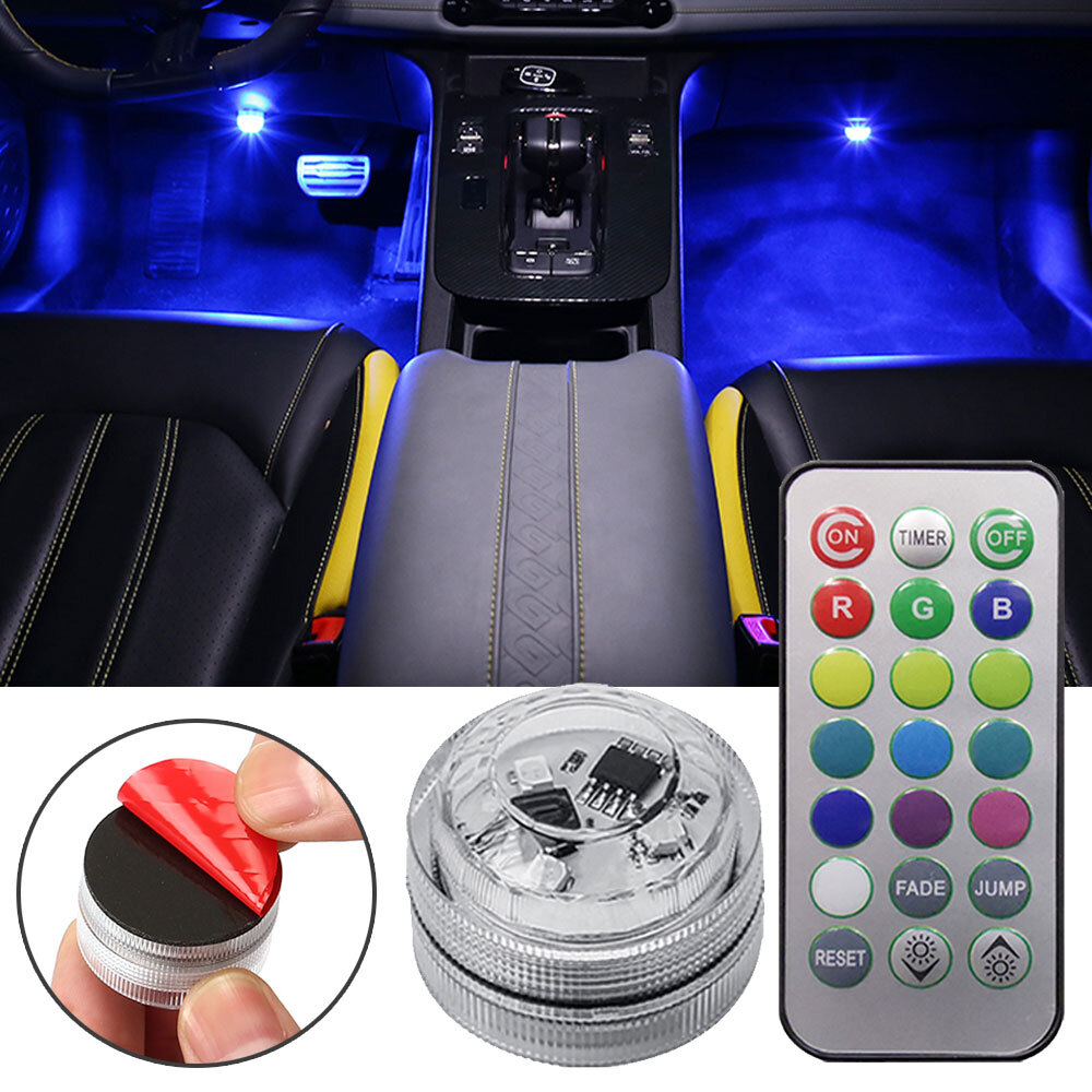 Adhesivo Inalámbrico LED Coche Interior Luz Ambiental Control Remoto Atmósfera Lámpara