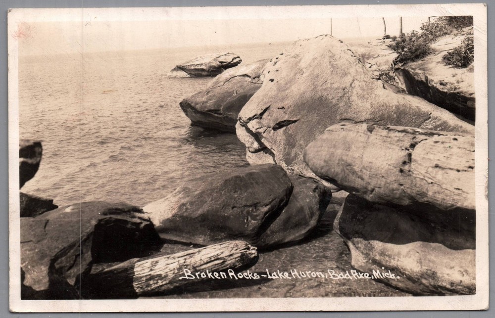 1947 Broken Rocks Lake Huron Bad Axe Cass City MI RPPC Real Photo Postcard /