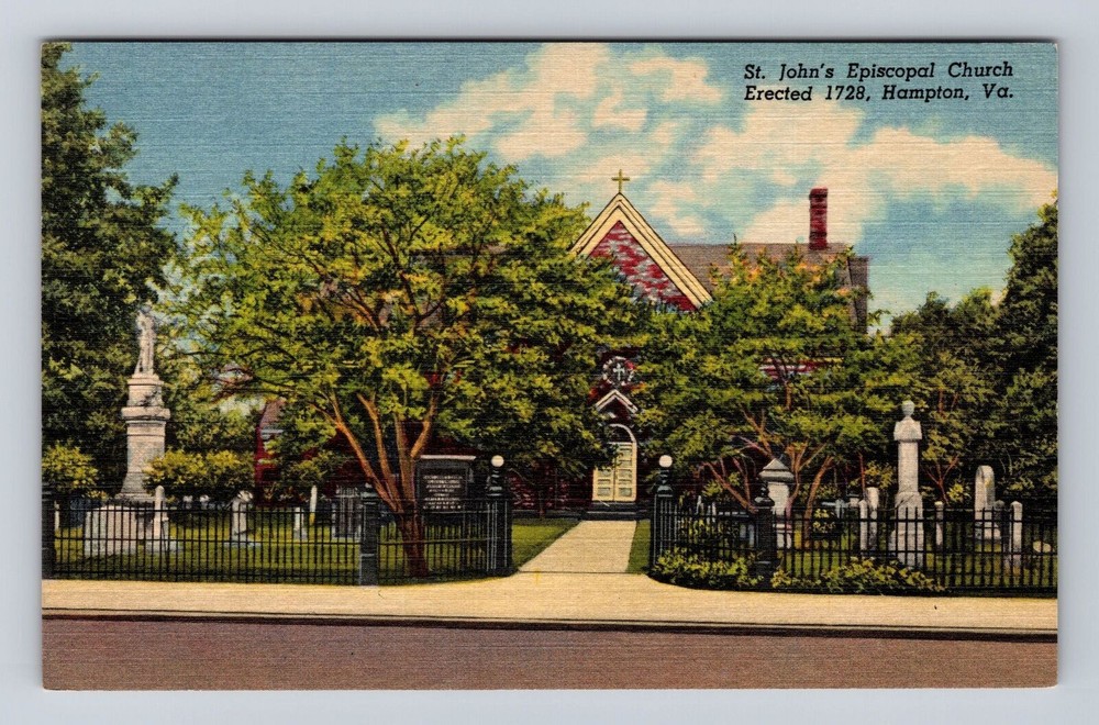 Hampton VA- Virginia, St John's Episcopal Church, Religion, Vintage Postcard