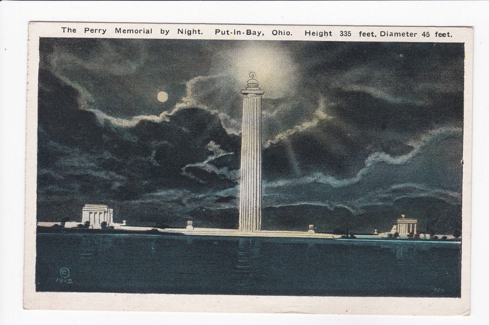 The Perry Memorial By Night Put-in-Bay Ohio Divided Back Postcard