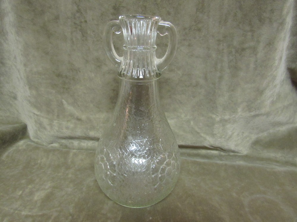 Vintage 1930's White House Vinegar Clear Flower Crackle Design Glass Bottle Vase