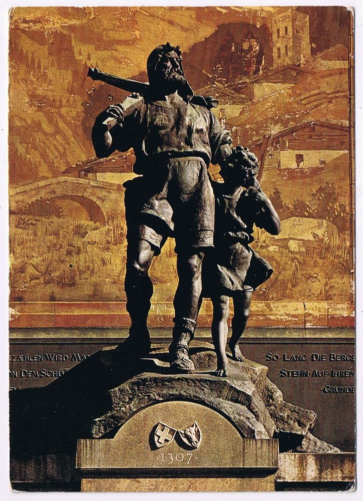 Postcard William Tell Statue Altdorf Telldenkmal Switzerland
