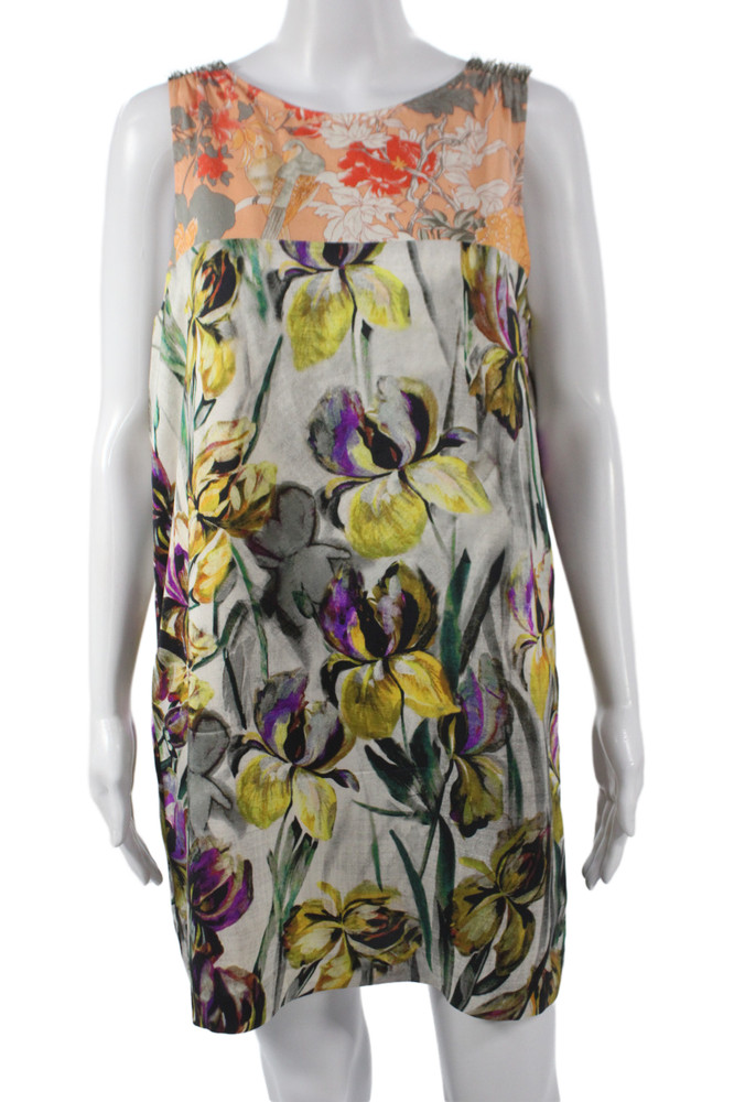 Dries Van Noten Women Shift Dress Multicolor Silk Sleeveless Size 38Free Shipping in US $100+ Orders | $6.95 Orders Below