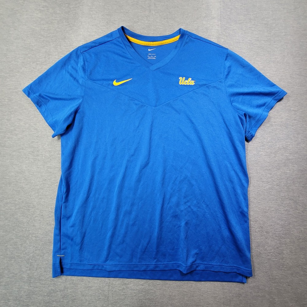 Nike UCLA Bruins T Shirt Mens 2XL Blue Dri Fit Jersey V Neck Swoosh Logo