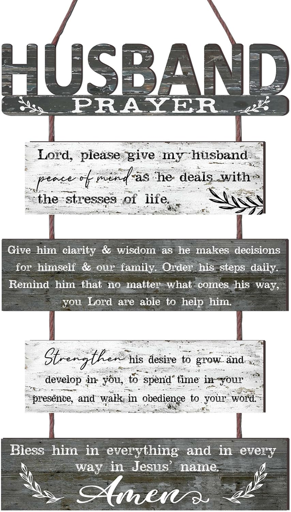 Prayer for Husband Rustic Wall Sign with 5Pcs Panels Strung Together - Christian