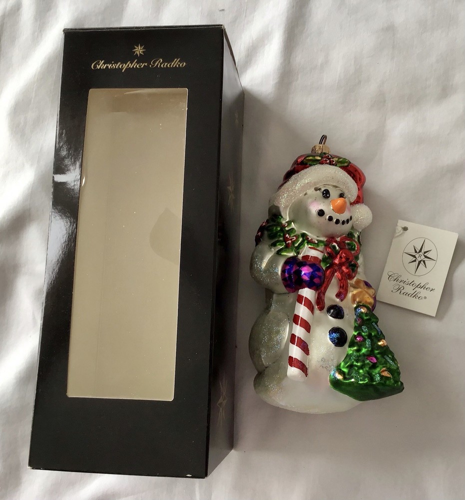 Christopher Radko Holly Day Snowman Ornament Hand-Blown Glass Christmas 1999