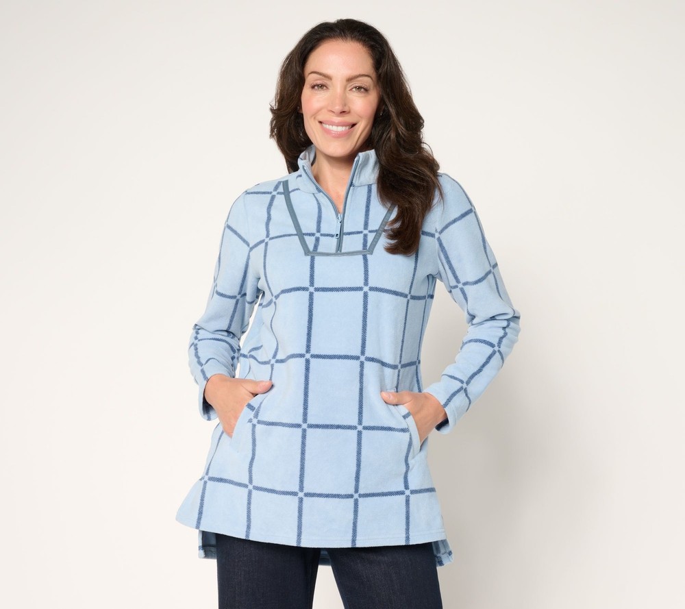 Susan Graver Women's Top Sz M Printed Fleece Grey Dusk- Textured Leopard A658673