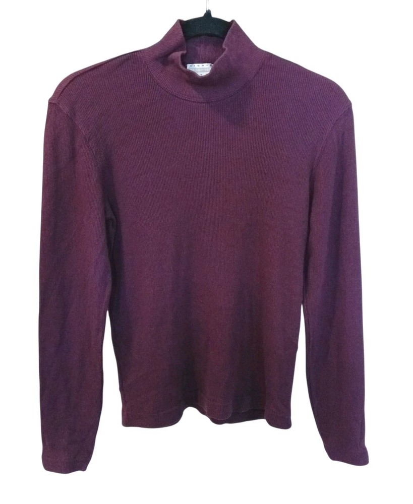 Sigrid Olsen Purple Ribbed Turtleneck Long Sleeve Top Small 100% Cotton Preppy
