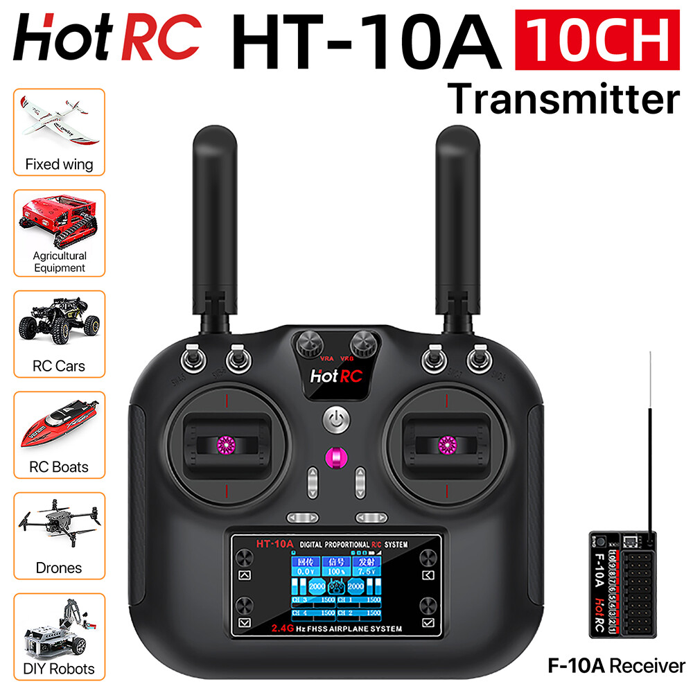 HOTRC HT-10A RC Transmitter 10CH Receiver For RC Airplanes Boats Car Drones DIY