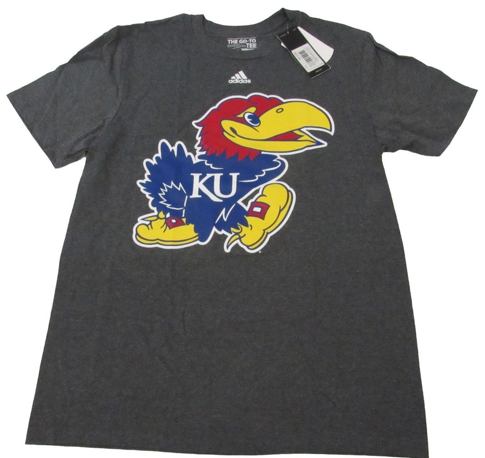 New KU Kansas Jayhawks Mens Sizes M-L-2XL Gray Adidas Shirt