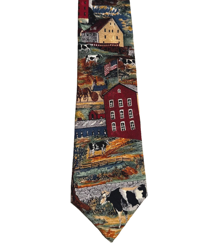 Vintage Van Heusen 417 Tie American Series Farm Country Scene Circa 1896 Tie