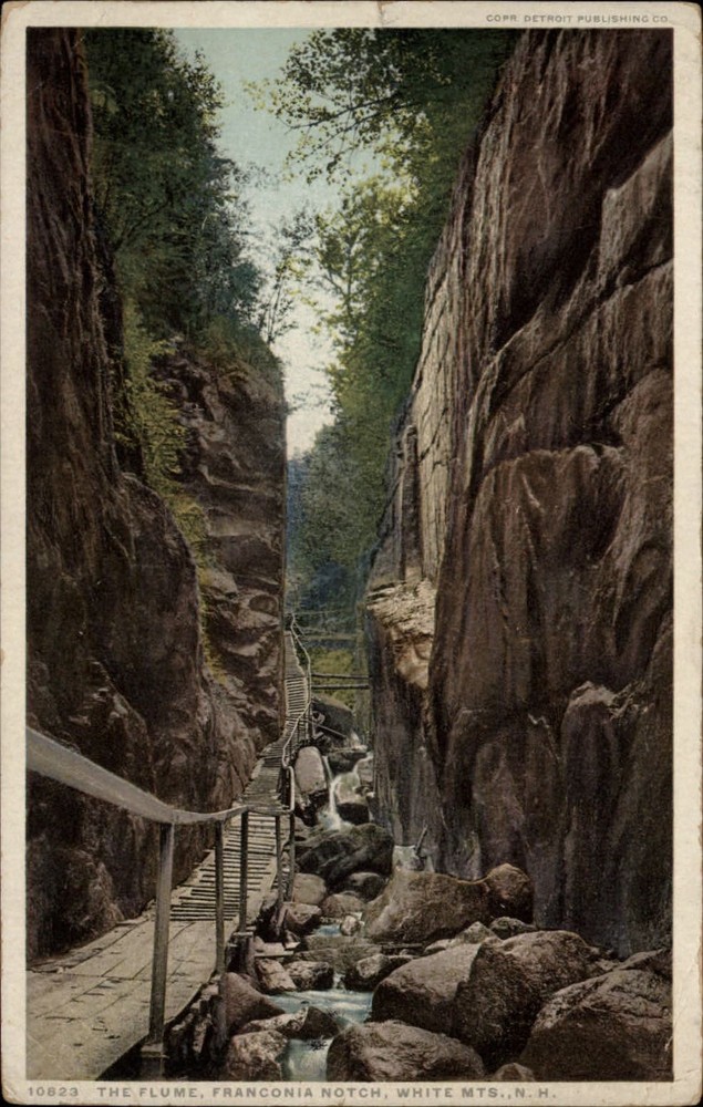 Franconia Notch White Mtns New Hampshire Flume bridge Phostint ~ c1910 postcard