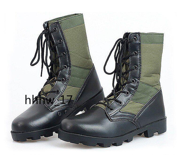 Men's Military Combat Boots Lace-Up Faux Leather Canvas Jungle Shoes