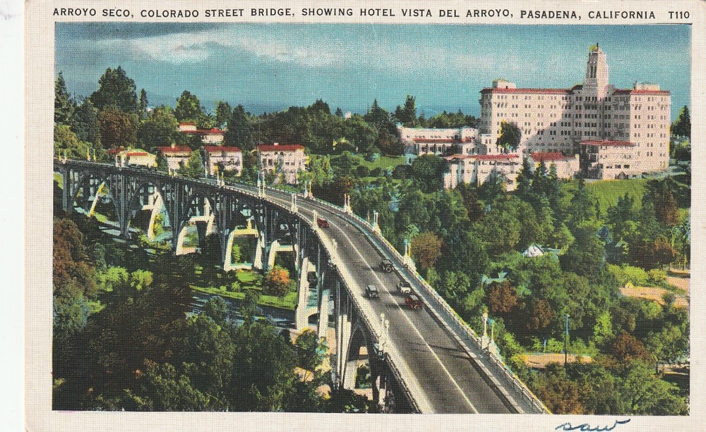 Colorado Street Bridge Over The Arroyo Seco, Pasadena California linen Postcard