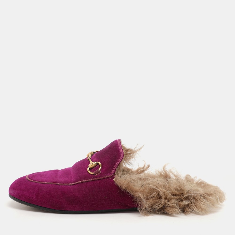 Gucci Purple Velvet Princetown Horsebit Mules EU 37