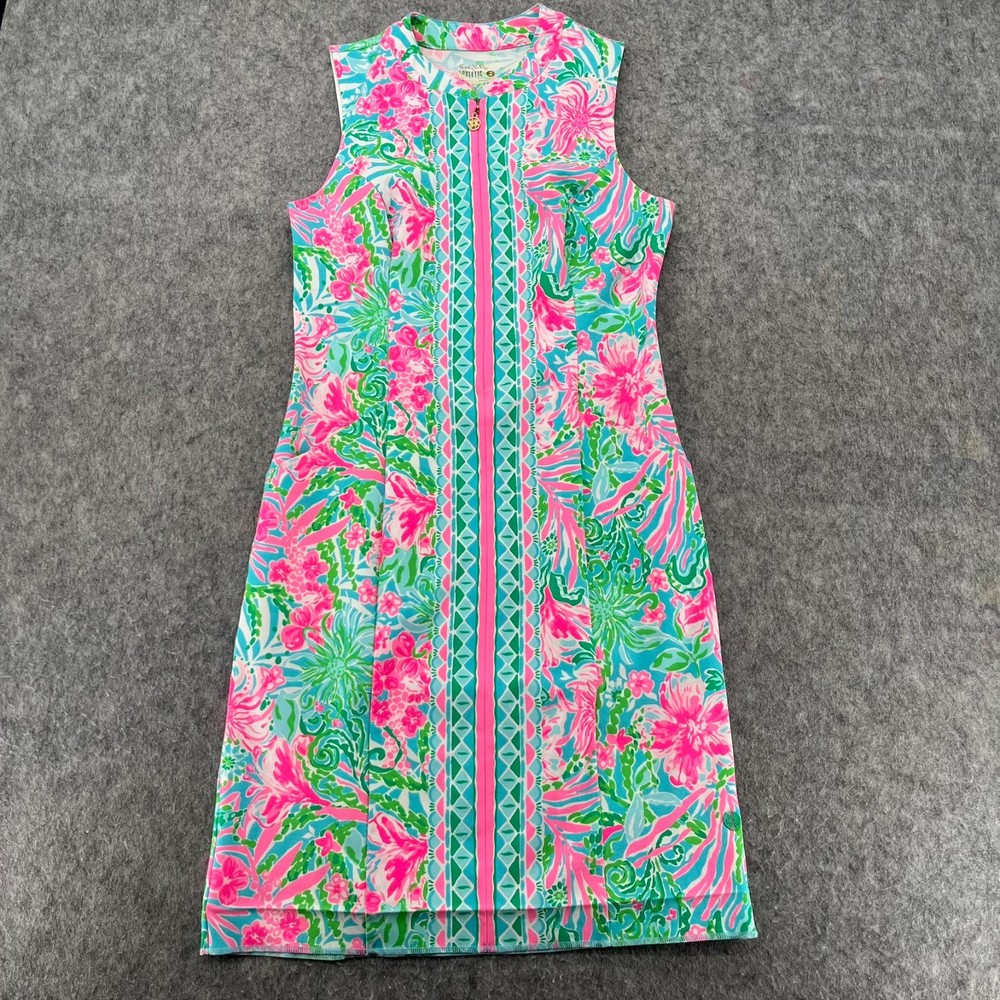 Lilly Pulitzer Courtney Dress UPF 50+ Amalfi Blue Leaf It Wild Engineered Golf 2