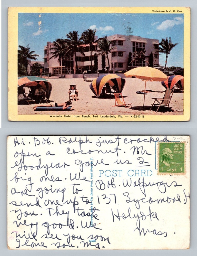 Fort Lauderdale, FL-Florida, Wynholm Hotel from Beach PC Vintage Postcard