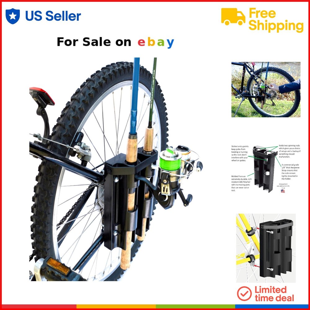Fishing Rod Holder Bike Bicycle Mount Secure 2 Rods Outdoor Lightweight