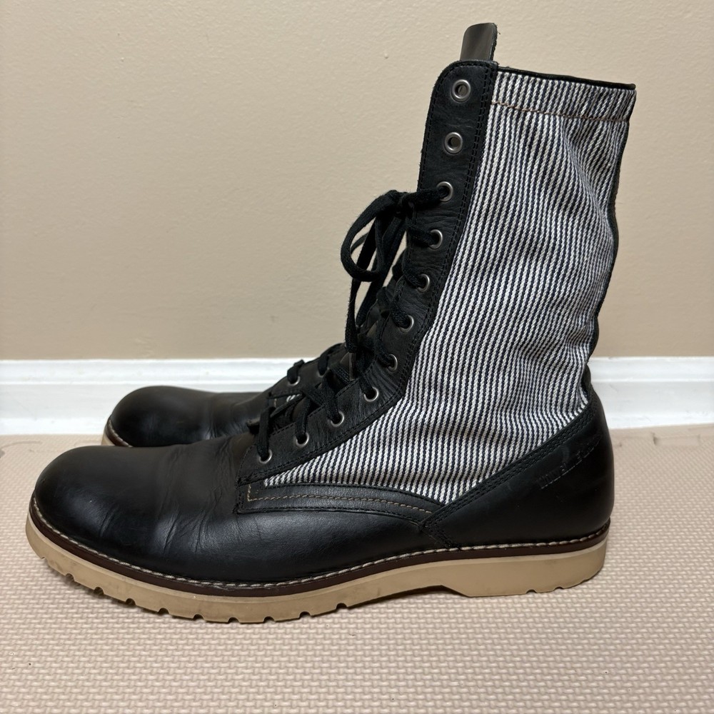 Wolverine 1883 Black Leather Pin Stripe Work Boots for Men Size 12M Lace Up