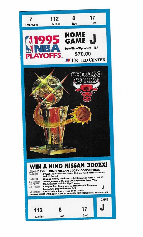 Chicago Bulls Phantom Game J Playoff Basketball Ticket from 1995