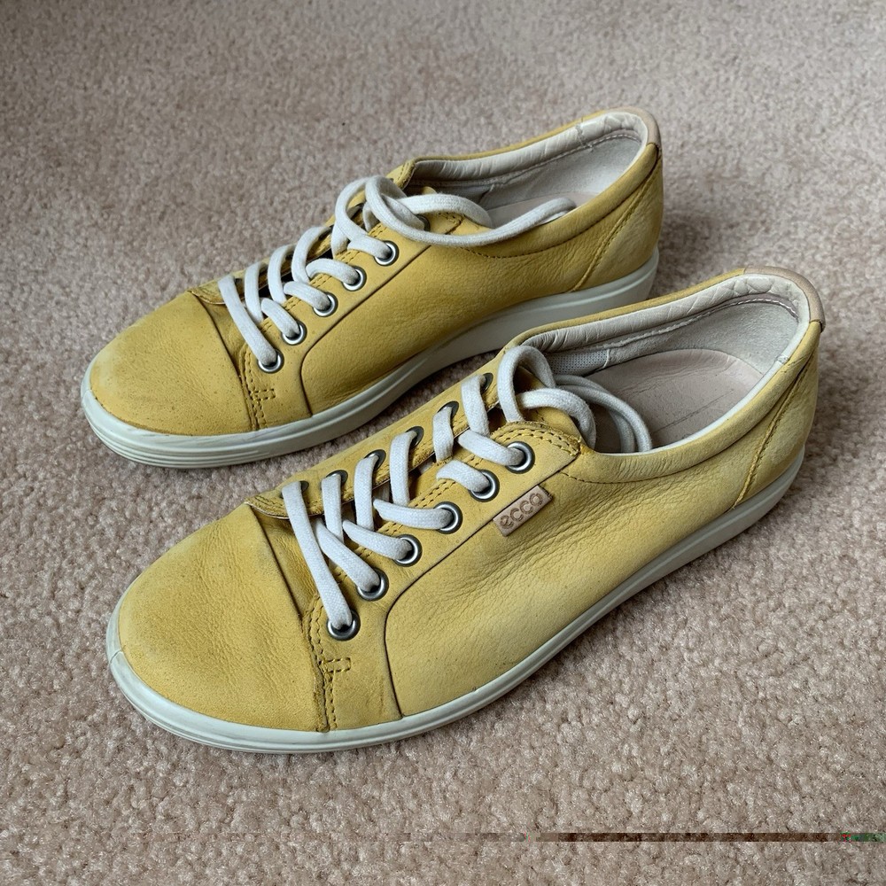 Ecco Soft 7 Women’s Leather Sneakers Yellow Lace Up Low Top Shoes Sz 6
