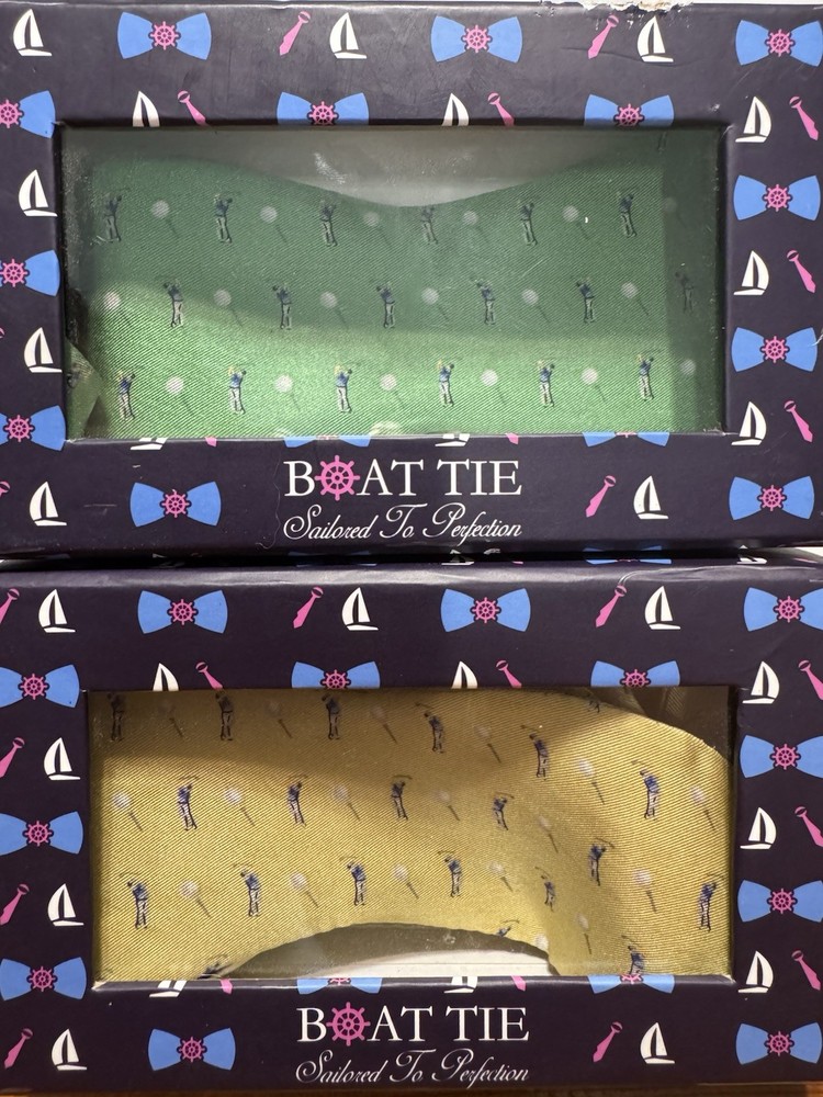 Vineyard Vines Mens Bow Tie Green and Yellow Golf 100% Silk w/ Box New! x2