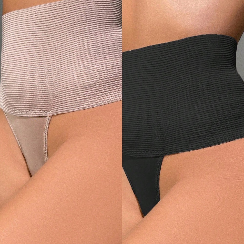 Breathable Flat Paunch Shaper Thong for Women's High Waist Control Pinkish Gray