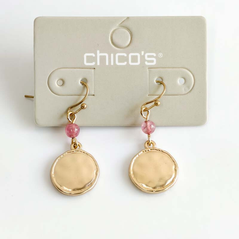 New Chicos Round Tag Drop Earrings Gift Fashion Women Party Holiday Show Jewelry
