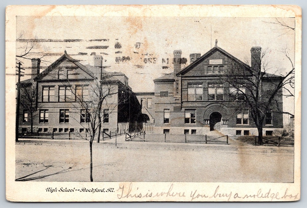 Rockford Illinois~High School Bldg Exterior View~Postmarked~Vintage Postcard