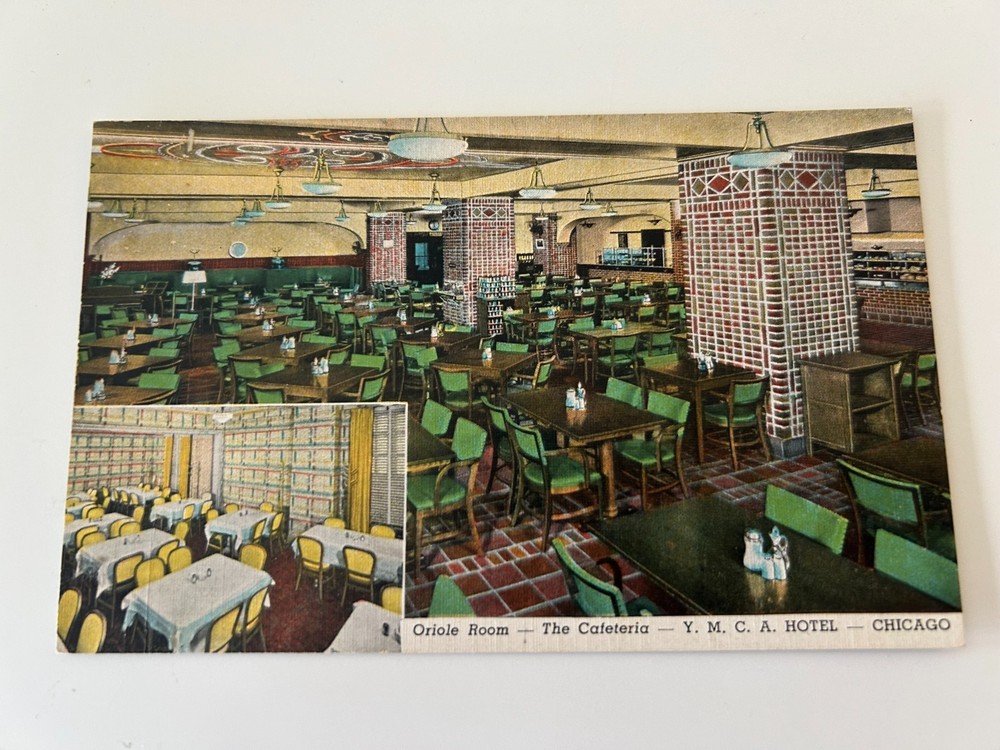 Oriole Room The Cafeteria YMCA Y. M. C. A. Hotel Chicago Illinois IL Postcard