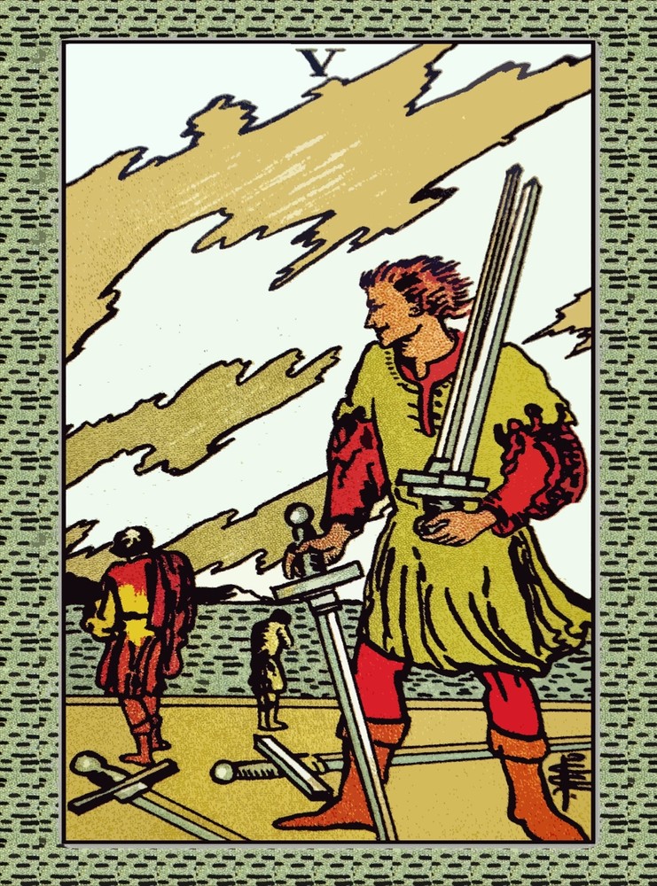 Vintage Tarot Five of Swords Spade Wall Art Decor Poster