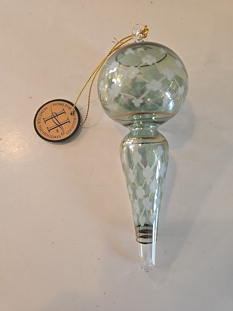 Green Egyptian Hand Blown Fancy 24K Accent Gold Glass Christmas Ornament 6