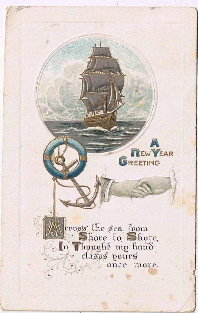 Postcard A New Year Greeting Ship Anchor Hands