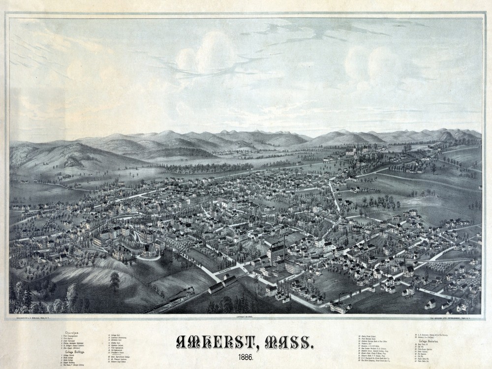 Amherst, mass 1886 panoramic Decorative Poster. Fine Graphic Art Design. 2869