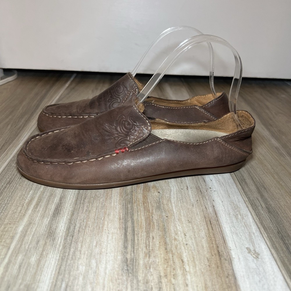 Olukai Nohea Nubuck Slip On Shoes Women's Size 6.5 Brown Leather Slip On Comfort