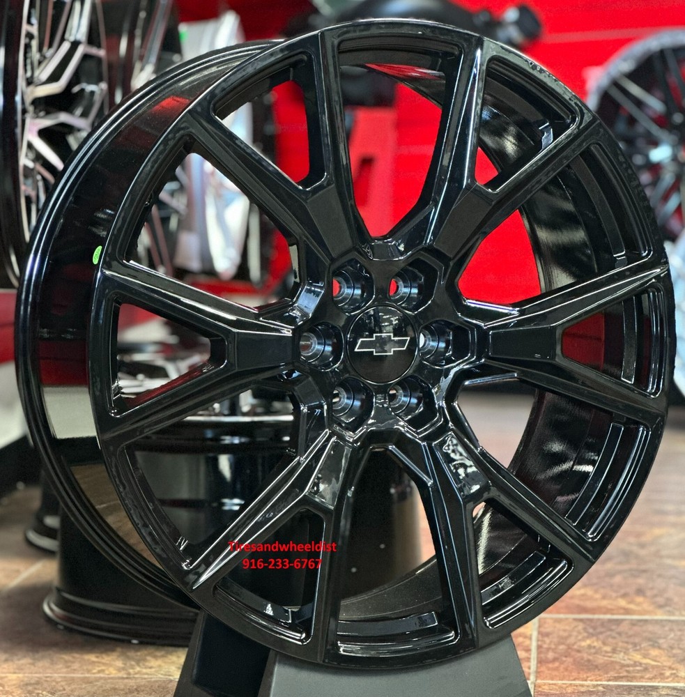 24'' inch Chevy Silverado Y Spoke Wheels Gloss Black Tires Tahoe Yukon Suburban