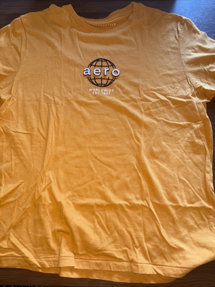 Aeropostale Men's T-Shirt Size Large Yellow with Aero Logo Short Sleeve