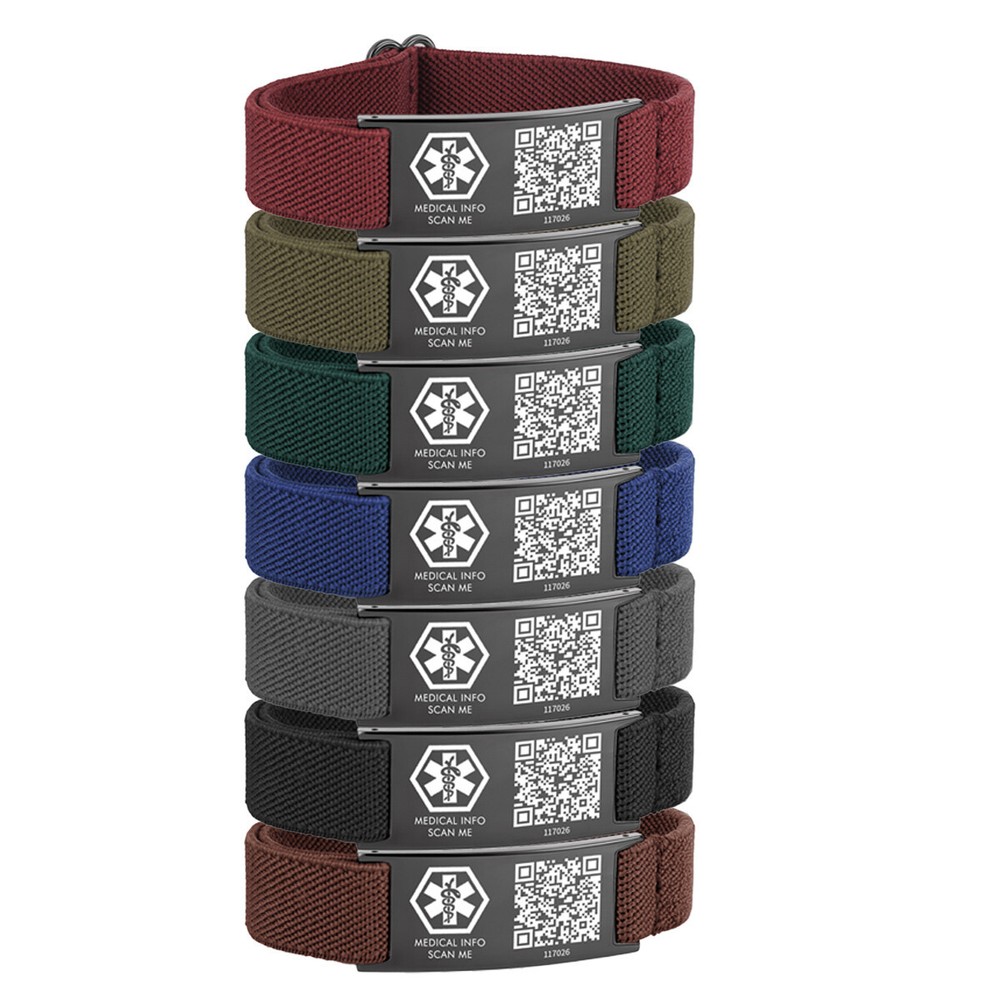 Unisex Nylon Elastic Medical Alert ID Bracelet With QR Code 7 Color Choices