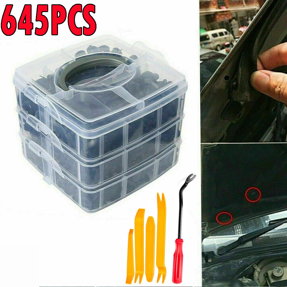 645PCS Trim Panel Clip Bumper Fender Push Pin Engine Rivet Black Car Accessories