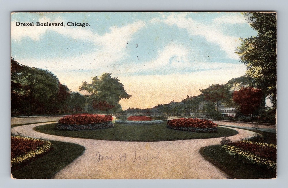 Chicago IL-Illinois Drexel Boulevard Vintage c1915 Postcard