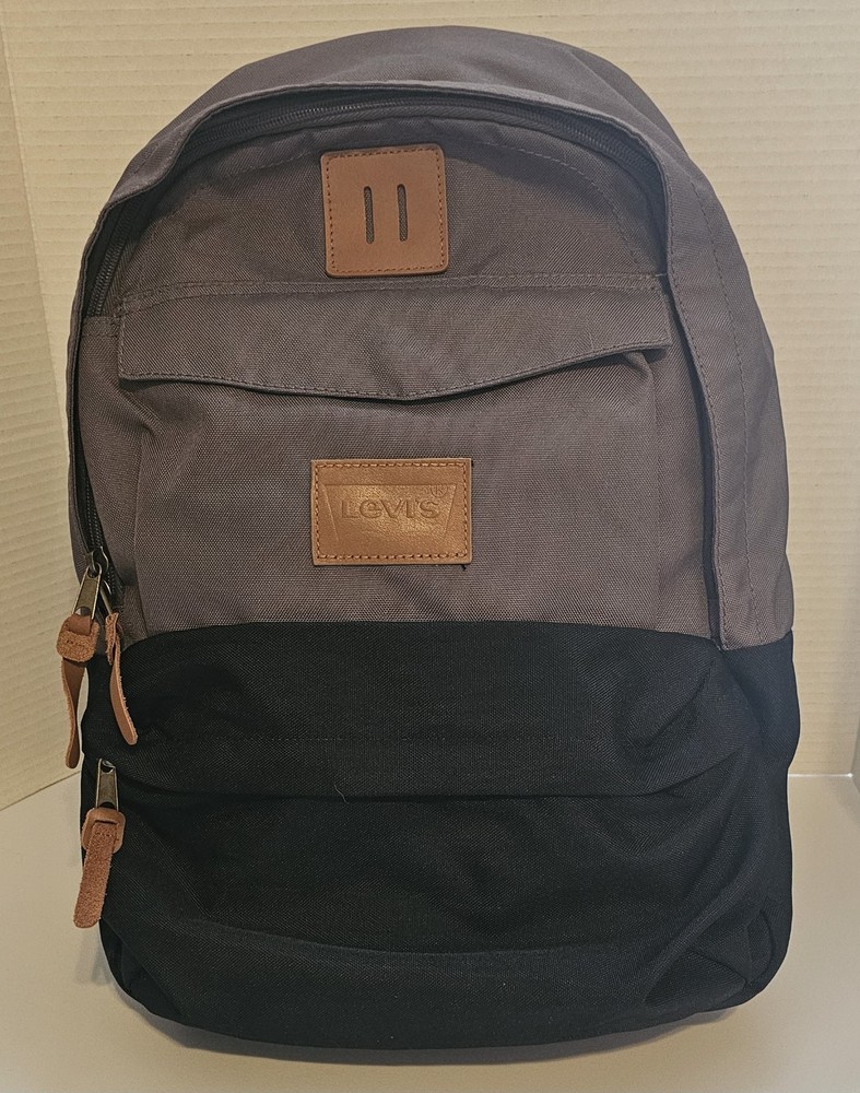 Levi Brand Charcoal Gray And Black Backpack With Leather Accents