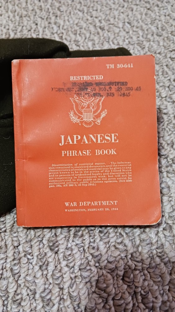 Japanese Phrase Book WW2 War Department *WITH UNCLASSIFIED STAMP*