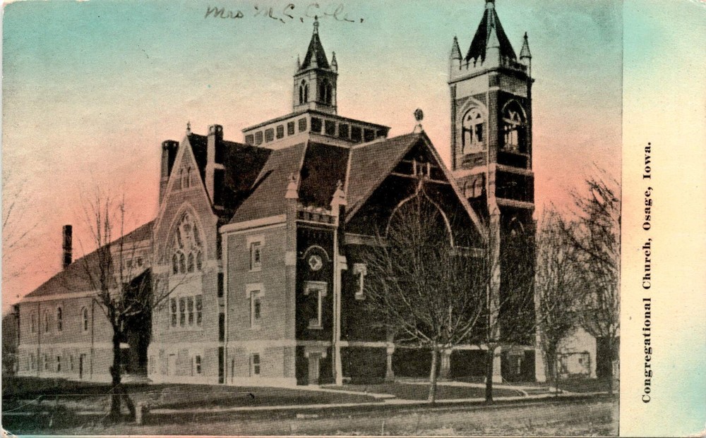 Congregational Church, Osage, Iowa, Miss Lamb, 40 miles journey, 191 Postcard