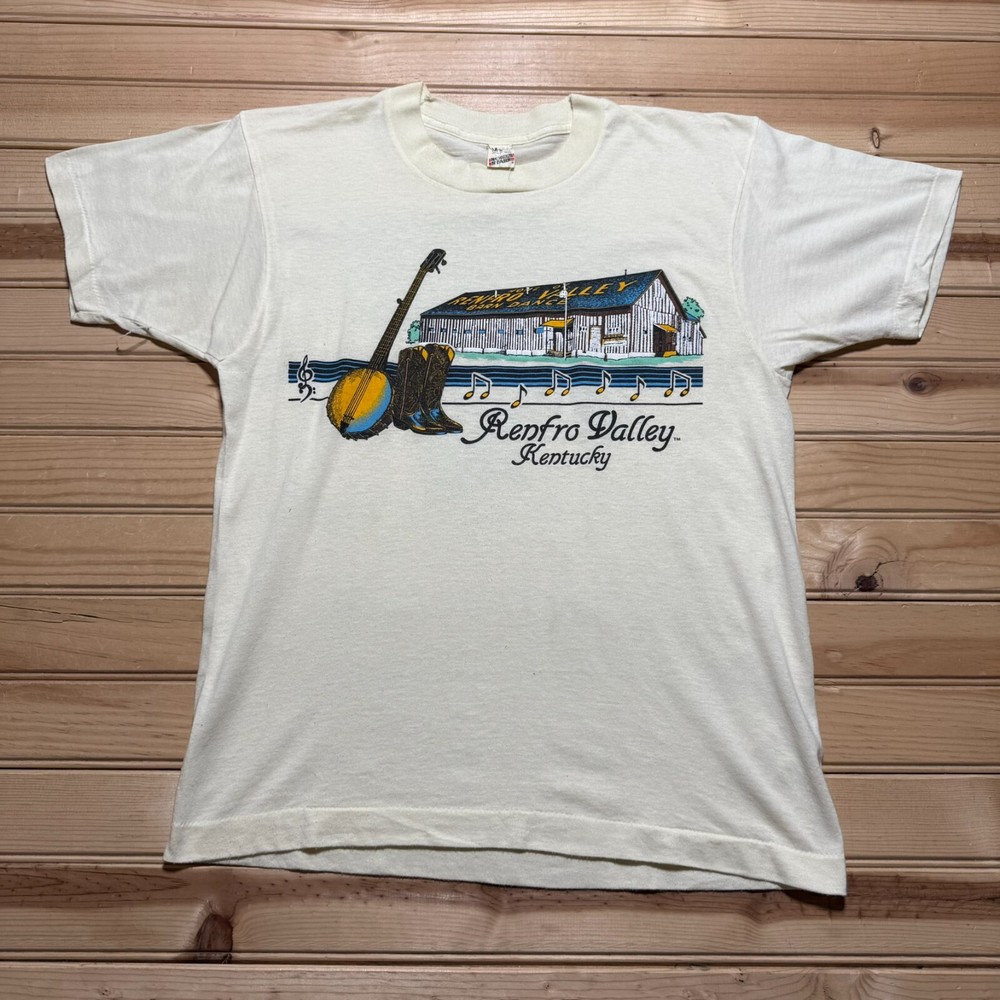 Vintage 80s Renfro Valley Barn Dance Kentucky Banjo Cowboy Boots Shirt - Medium