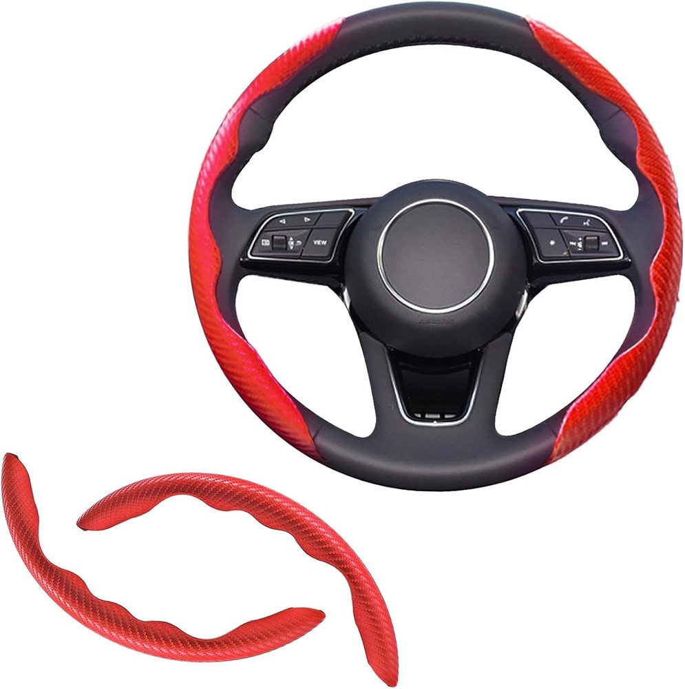 2pcs Universal Fit Carbon Fiber Steering Wheel Cover, Anti-Skid Steering Wheel C