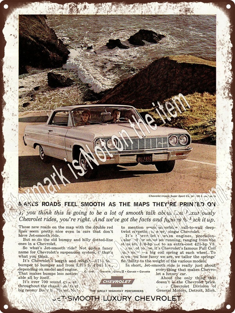 1964 Chevrolet Chevy Impala Super Sport Bucket Seats Metal Sign 9x12