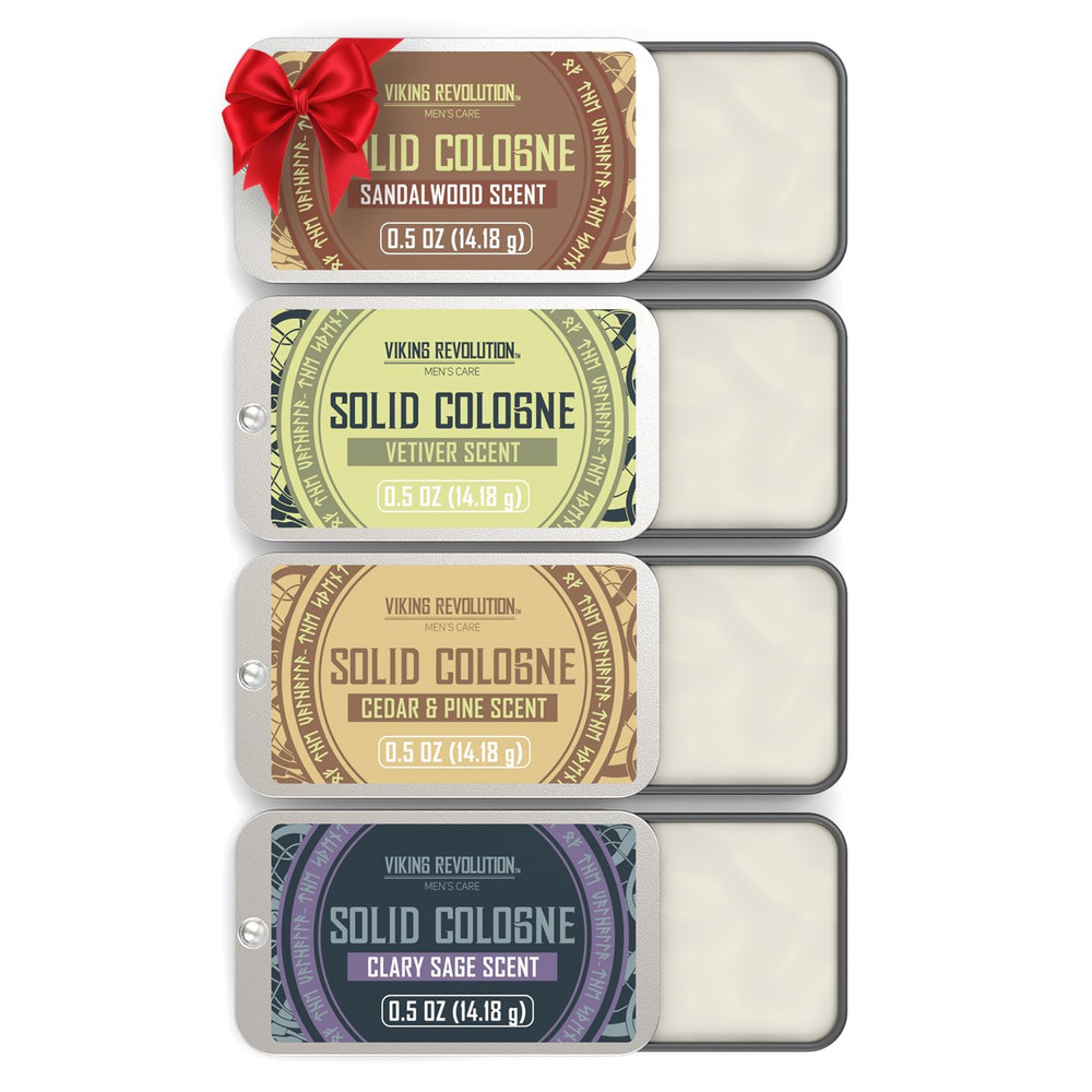 4 Pack Mens Solid Colognes 0.5 Oz - Men Solid Perfume with Cedar Wood, Clary Sag