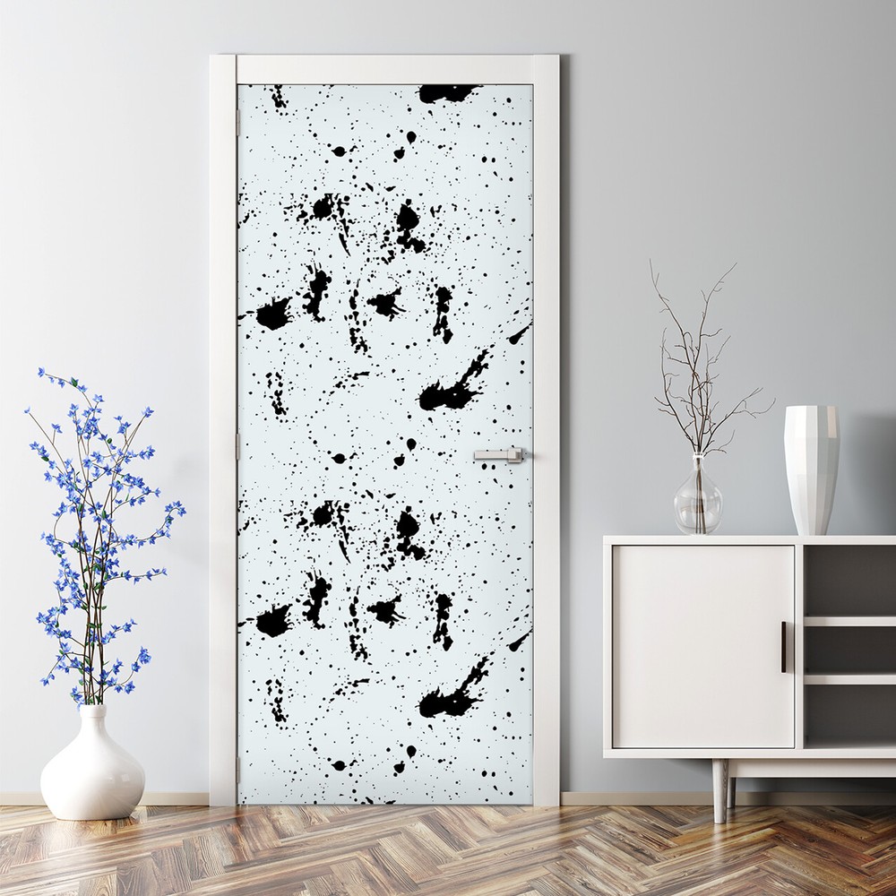 Bubble-free reusable tempera sketch door decal in white and black