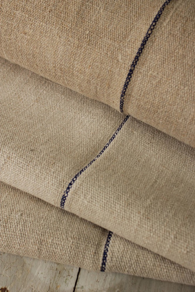 Grain sack Fabric Bolt Blue Stripe Antique homespun two-toned linen by the yard