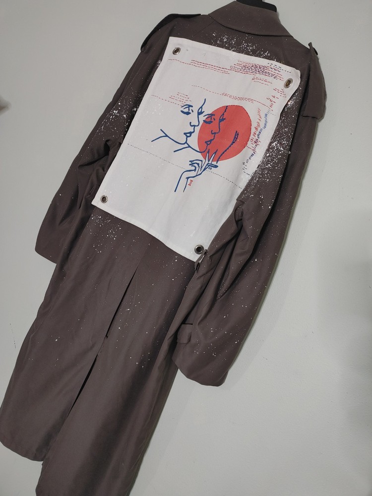 Custom smoking femme trench coat Size XL-XXL Streetwear Grunge LGBTQ NYC Hollywo
